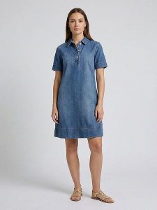 MOSS COPENHAGEN Sukienka dżinsowa "Turo" w kolorze niebieskim rozmiar: XS. Niebieskie sukienki Moss Copenhagen, xs, bez wzorów, z bawełny, bez kołnierzyka, bez ramiączek, mini. Za 184,02 zł.