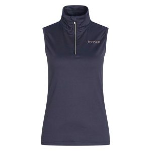 Damska koszulka do jazdy konnej HV Polo Lumiere. Niebieskie bluzki HV POLO, bez wzorów, eleganckie, bez kołnierzyka, bez ramiączek. Za 251,50 zł.