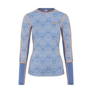 Damska koszulka termoaktywna z długim rękawem Kari Traa Anna. Niebieskie koszule nocne Kari Traa, bez wzorów, bez ramiączek. Za 499,00 zł.