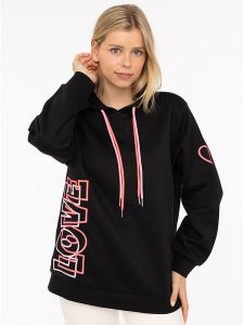 Zwillingsherz Bluza "LOVE 2.0" w kolorze czarnym rozmiar: S/M. Czarne bluzy Zwillingsherz, m, bez wzorów, z kapturem. Za 215,21 zł.