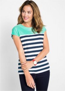 T-shirt z przędzy mieszankowej, krótki rękaw. Zielone t-shirty bonprix, bez wzorów, bez kołnierzyka, bez ramiączek. Za 49,99 zł.