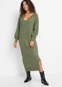 Sukienka dzianinowa oversize. Brązowe sukienki bonprix, bez wzorów, z dzianiny, bez kołnierzyka, bez ramiączek, maxi, oversize. Za 142,99 zł.