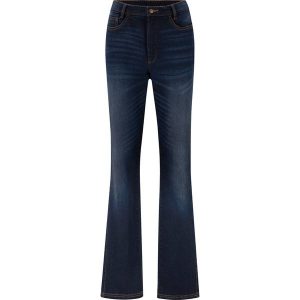 Dżinsy Bootcut high waist, wygodny pasek. Niebieskie jeansy bonprix, bez wzorów, z jeansu, z podwyższonym stanem. Za 139,99 zł.