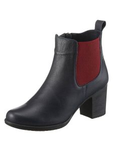 Heine Skórzane botki w kolorze czerwono-granatowym rozmiar: 40. Czerwone botki Heine, bez wzorów, ze skóry, bez obcasa, bez zapięcia. Za 108,74 zł.