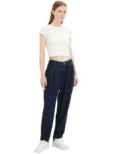 Tom Tailor Dżinsy - Tapered fit - w kolorze granatowym rozmiar: S. Niebieskie jeansy Tom Tailor, z aplikacjami, z lyocellu, z podwyższonym stanem. Za 158,10 zł.