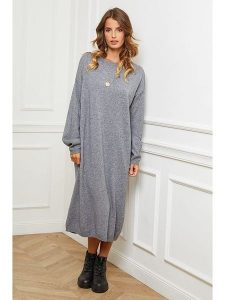 So Cachemire Sukienka dzianinowa "Fastidius" w kolorze szarym rozmiar: L. Szare sukienki So Cachemire, l, bez wzorów, z dzianiny, bez kołnierzyka, bez ramiączek, maxi. Za 209,33 zł.