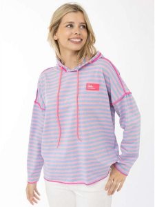 Zwillingsherz Bluza w kolorze błękitno-jasnoróżowym rozmiar: L/XL. Niebieskie bluzy Zwillingsherz, l, bez wzorów, z kapturem. Za 129,95 zł.