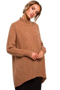 Sweter damski oversize asymetryczny sweter z wełną brązowy. Brązowe swetry oversize Polskie swetry, na zimę, l, bez wzorów, z dzianiny, bez ramiączek. Za 259,00 zł.