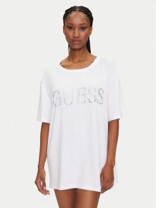 Guess T-Shirt E5GI07 K68D2 Biały Regular Fit. Białe t-shirty Guess, s, z aplikacjami, z wiskozy, bez kołnierzyka, bez ramiączek. Za 119,99 zł.