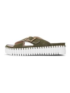 Ilse Jacobsen Klapki w kolorze khaki rozmiar: 41. Brązowe klapki Ilse Jacobsen, bez wzorów, z otwartym noskiem, bez obcasa, na platformie. Za 104,99 zł.