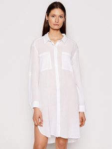 Seafolly Tunika Crinkle Twill 53108-CU Biały Regular Fit. Białe tuniki Seafolly, xl, bez wzorów, z bawełny, bez kołnierzyka, bez ramiączek. Za 239,99 zł.