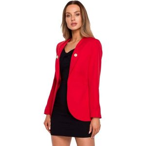 Elegancki Żakiet z Ozdobnymi Guzikami - Czerwony. Czerwone marynarki i żakiety MOE, l, bez wzorów, z elastanu, eleganckie. Za 298,90 zł.