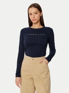 Tommy Jeans Bluzka DW0DW19434 Granatowy Slim Fit. Niebieskie bluzki Tommy Jeans, xs, bez wzorów, z bawełny, bez kołnierzyka, bez ramiączek. Za 109,99 zł.