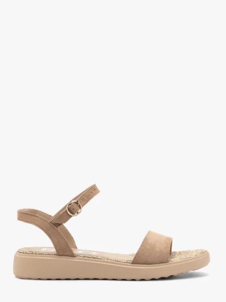 Beżowe sandały damskie. Brązowe sandały Ryłko, bez wzorów, ze skóry, bez obcasa, bez zapięcia. W wyprzedaży za 229,99 zł.