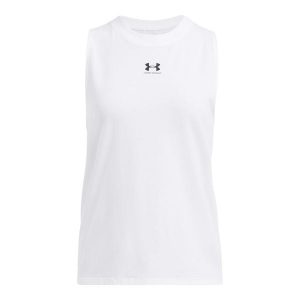 Tank top damski Under Armour Rival. Białe topy Under Armour, bez wzorów, z bawełny, bez kołnierzyka, bez ramiączek. Za 172,00 zł.