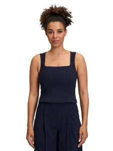 Vera Mont Top w kolorze granatowym rozmiar: 38. Niebieskie topy Vera Mont, bez wzorów, z nylonu, retro, bez kołnierzyka, bez ramiączek. Za 104,99 zł.