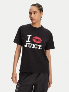Juicy Couture T-Shirt I Kiss JCWCT125348 Czarny Oversize. Czarne t-shirty Juicy Couture, xxs, bez wzorów, z bawełny, bez kołnierzyka, bez ramiączek. Za 109,99 zł.