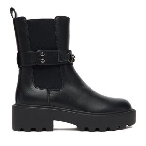 Sztyblety Nine West. Czarne botki Nine West, bez wzorów, bez obcasa, na płaskiej podeszwie, bez zapięcia. Za 279,99 zł.