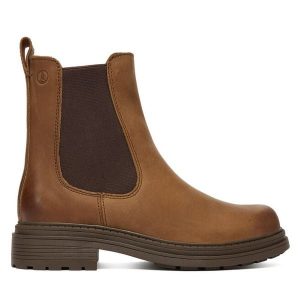 Sztyblety Clarks. Brązowe botki Clarks, bez wzorów, bez obcasa, na płaskiej podeszwie, bez zapięcia. Za 569,99 zł.