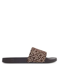 Tommy Hilfiger Klapki Th Monogram Pool Slide FW0FW09611 Brązowy. Brązowe klapki TOMMY HILFIGER, bez wzorów, z materiału, bez obcasa. Za 169,99 zł.