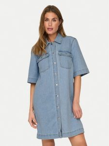 ONLY Sukienka jeansowa Belle 15324384 Niebieski Regular Fit. Niebieskie kombinezony ONLY, l, bez wzorów, z bawełny, bez kołnierzyka, bez ramiączek. Za 129,99 zł.