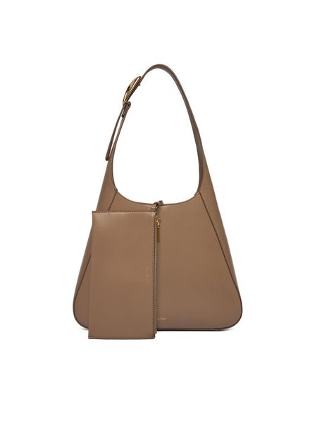 Calvin Klein Torebka Hardware Adj Strap Medium Bag LV04F3402G Beżowy. Brązowe torebki klasyczne Calvin Klein, bez wzorów, ze skóry, bez dodatków. Za 452,99 zł.