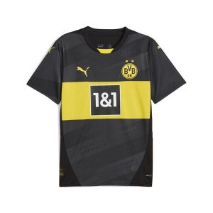 Koszulka piłkarska Puma Dortmund wyjazdowa sezon 24/25. Bluzki Puma, s, bez wzorów, z materiału, sportowe, bez kołnierzyka, bez ramiączek. Za 249,99 zł.