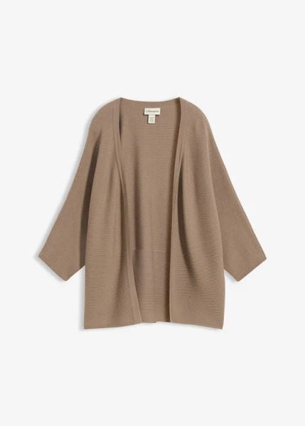 Kardigan. Brązowe kardigany bonprix, prążkowane. Za 112,99 zł.