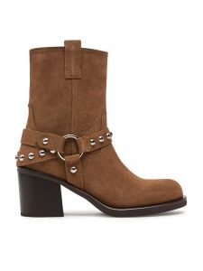 Aldo Botki Albai 13848387 Brązowy. Brązowe botki ALDO, bez wzorów, ze skóry, bez obcasa, na słupku, bez zapięcia. Za 439,99 zł.