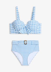 Bikini na fiszbinach + figi bikini z wysokim stanem (komplet 2-cz.). Niebieskie bikini bonprix, bez wzorów. Za 127,99 zł.