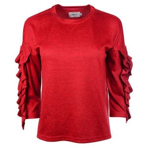 Only Panie Sweter Wiosna Ida 3/4 Ruffle Pullover Knt Płomień Scarlet (Rozmiar Xs). Swetry klasyczne marki ONLY. W wyprzedaży za 45,00 zł.