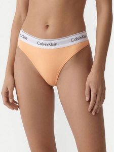 Calvin Klein Underwear Stringi LV00QF8518 Pomarańczowy jasny. Brązowe stringi Calvin Klein Underwear, bez wzorów, z bawełny. Za 99,99 zł.