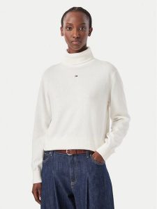 Tommy Jeans Golf Essetnial DW0DW23361 Biały Relaxed Fit. Białe golfy Tommy Jeans, bez wzorów, z bawełny. Za 369,99 zł.