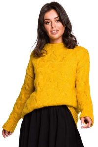 Sweter damski wełniany luźny fason ciepły puszysty żółty. Żółte sukienki BE Knit, na co dzień, na jesień, l, bez wzorów, z jeansu, eleganckie, bez kołnierzyka, bez ramiączek, dla puszystych. Za 245,00 zł.