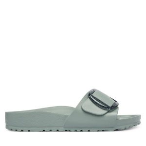 Klapki Birkenstock. Zielone klapki Birkenstock, bez wzorów, bez obcasa. Za 229,99 zł.