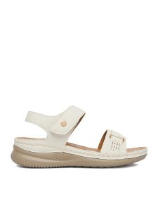 Go Soft Sandały CEO-WYL05010-09 Écru. Białe sandały Go Soft, bez wzorów, ze skóry, bez obcasa, na koturnie, bez zapięcia. Za 99,99 zł.