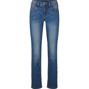Dżinsy Straight, mid waist, ze stretchem. Niebieskie jeansy bonprix, bez wzorów, z jeansu. Za 119,99 zł.