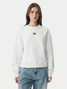 Tommy Jeans Bluza DW0DW17325 Biały Boxy Fit. Białe bluzy Tommy Jeans, m, bez wzorów, z bawełny, bez kaptura. Za 369,99 zł.