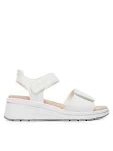 Caprice Sandały 9-28305-46 Biały. Białe sandały Caprice, bez wzorów, ze skóry, bez obcasa, na koturnie, bez zapięcia. Za 228,99 zł.