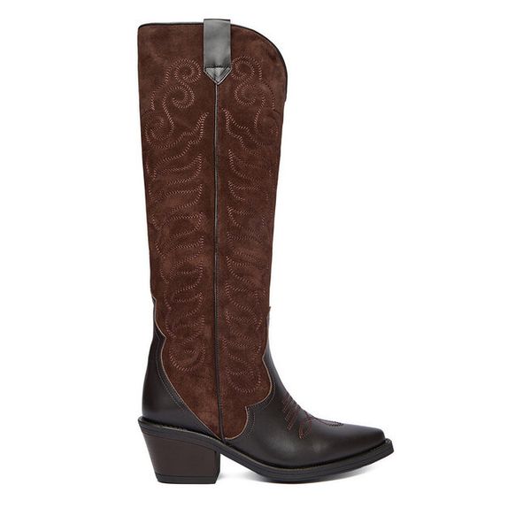 Kowbojki Badura. Brązowe buty zimowe Badura, bez obcasa, na słupku, bez zapięcia. Za 629,99 zł.