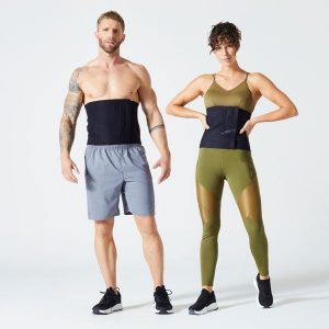 Second Life - Pas fitness typu sauna Domyos. Czarne kombinezony DOMYOS, uniwersalny, bez wzorów, z neoprenu, sportowe, bez kołnierzyka, bez ramiączek. Za 22,49 zł.