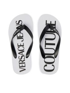 Versace Jeans Couture Japonki 80VA3SQ7 ZSS81 Biały. Białe klapki Versace Jeans Couture, bez wzorów, z jeansu, bez obcasa. Za 249,99 zł.