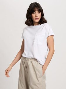 Cross Jeans Koszulka w kolorze białym rozmiar: XL. Białe bluzki Cross Jeans, xl, bez wzorów, z bawełny, bez kołnierzyka, bez ramiączek. Za 52,67 zł.