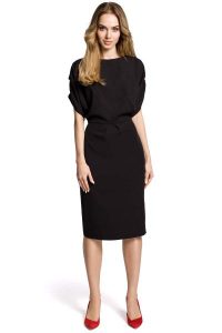 Czarna Koktajlowa Sukienka Typu Kimono z Zakładkami. Czarne sukienki MOE, l, bez wzorów, z elastanu, wizytowe, bez kołnierzyka, bez ramiączek. Za 223,90 zł.