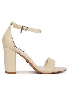 Nine West Sandały S4SH1823-01 Beżowy. Brązowe sandały Nine West, bez wzorów, z materiału, bez obcasa, na słupku, bez zapięcia. Za 160,99 zł.