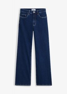 Jeansy wide leg z wysokim stanem z bawełny organicznej. Niebieskie jeansy bonprix, bez wzorów, z bawełny, z podwyższonym stanem. Za 159,99 zł.