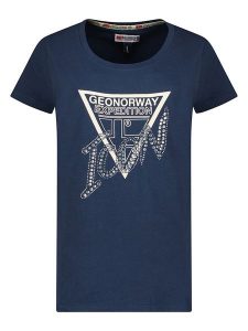 Geographical Norway Koszulka "Jalimar" w kolorze granatowym rozmiar: XL. Niebieskie bluzki Geographical Norway, xl, bez wzorów, bez kołnierzyka, bez ramiączek. Za 57,45 zł.