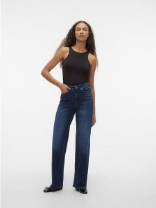 Vero Moda Dżinsy - Wide Leg fit - w kolorze granatowym rozmiar: W25/L30. Niebieskie jeansy Vero Moda, z aplikacjami, ze skóry, z podwyższonym stanem. Za 129,95 zł.