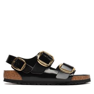 Sandały Birkenstock. Czarne sandały Birkenstock, bez wzorów, bez obcasa, na płaskiej podeszwie, bez zapięcia. Za 529,99 zł.