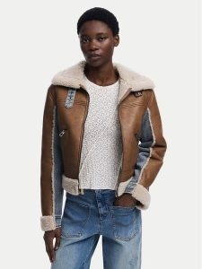 Desigual Kurtka z imitacji skóry Double 25WWEW39 Brązowy Regular Fit. Brązowe kurtki Desigual, xl, bez wzorów, z bawełny, bez kaptura. Za 589,99 zł.